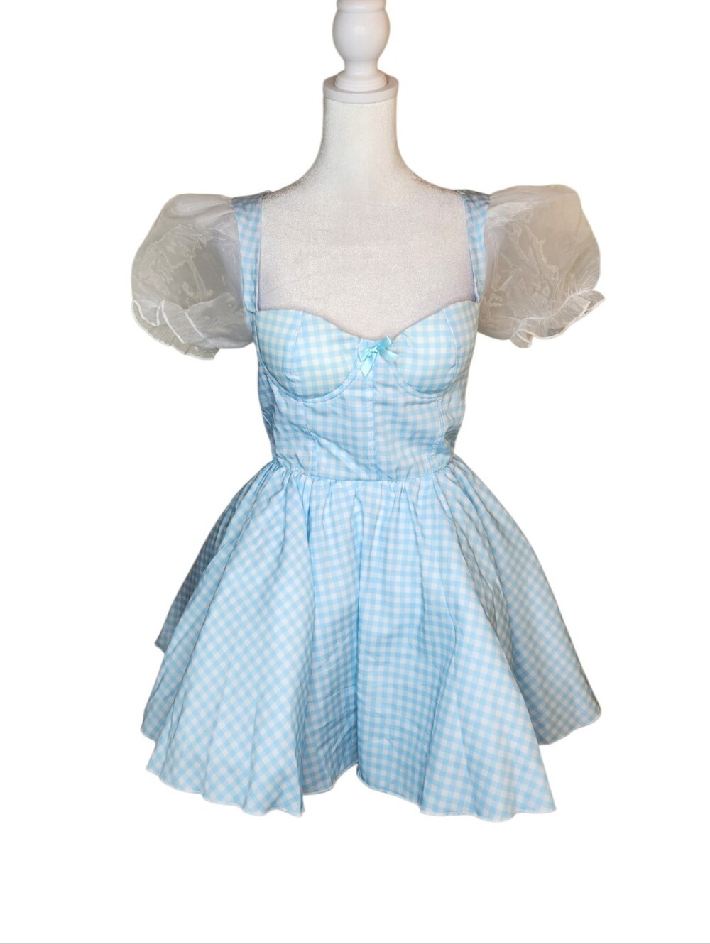 NEW Dolls Kill Trickz N' Treatz Dorothy Blue and White Check Costume Mini Dress